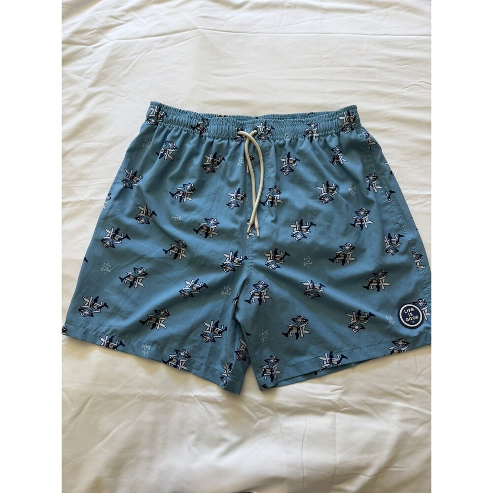 Life Is Good Swim Shorts M Blue Graphic Print